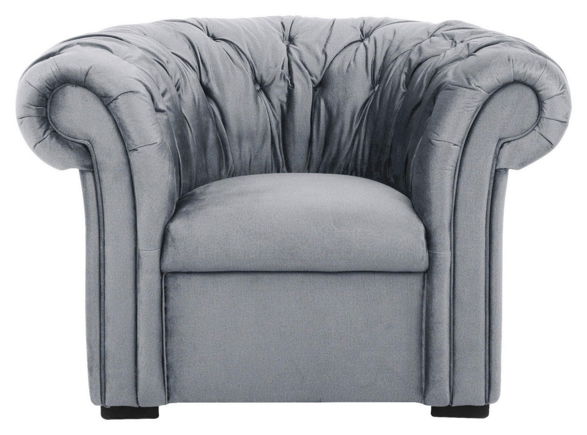 CHESTERFIELD-SESSEL Velours Grau    - Schwarz/Grau, Design, Holz/Textil (114/78/91cm) - MID.YOU