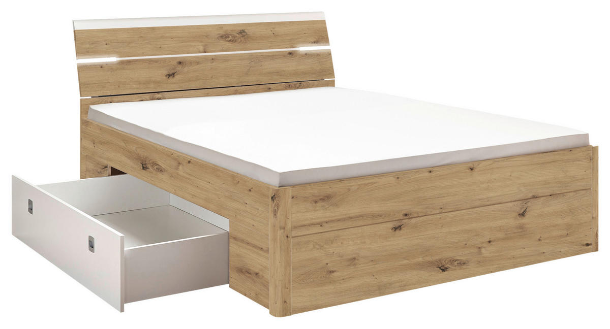 KREVET S PROSTOR. ZA ODLAGANJ   160/200 cm   bijela, hrast Artisan  - bijela/hrast Artisan, Konvencionalno, drvni materijal/plastika (160/200cm) - MID.YOU