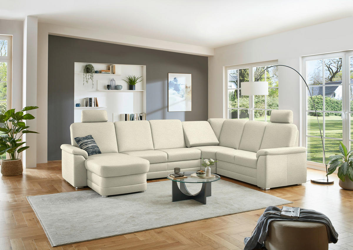 WOHNLANDSCHAFT  in Chenille Beige  - Beige/Alufarben, KONVENTIONELL, Holz/Textil (160/329/235cm) - Beldomo Comfort