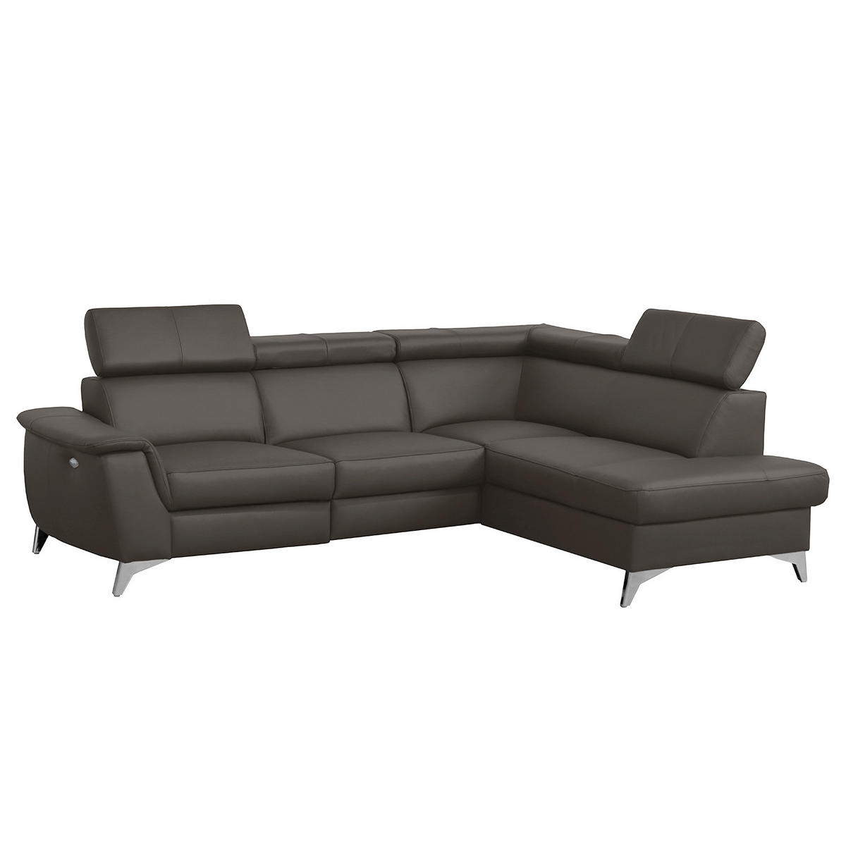 ECKSOFA Dunkelbraun Echtleder Lederlook  - Chromfarben/Dunkelbraun, Design, Leder/Textil (257/197cm) - Livetastic