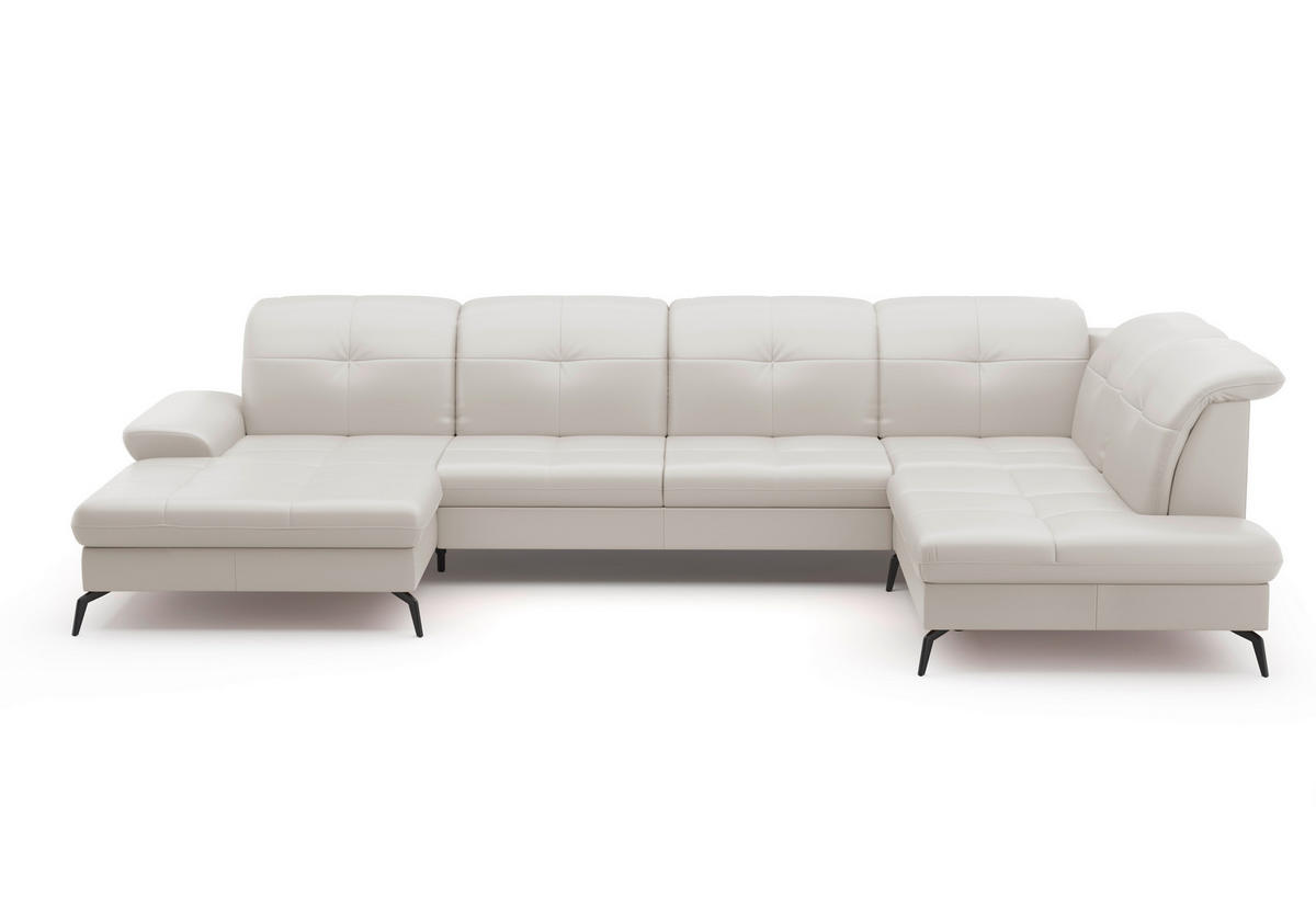 WOHNLANDSCHAFT in Echtleder Weiss  - Weiss/Schwarz, Konventionell, Leder/Metall (185/357/231cm) - Sit & More