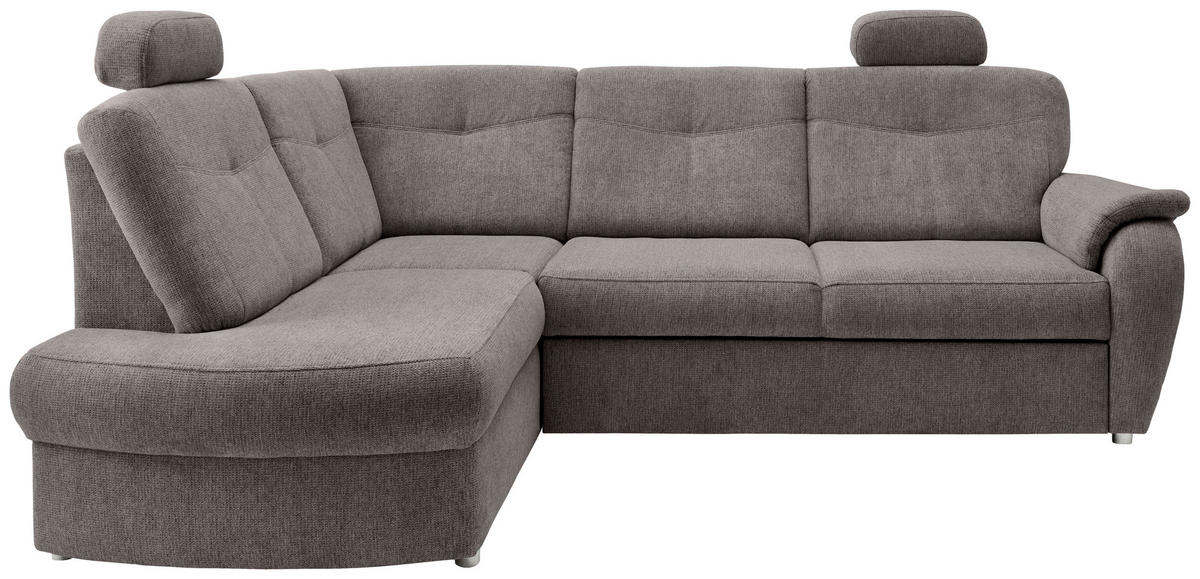 ECKSCHLAFSOFA  mit Liegefunktion, seitenverkehrt erhältlich, Schlafen auf Sitzhöhe, Rücken echt, Armteil rechts Chenille Graubraun  - Chromfarben/Graubraun, MODERN, Kunststoff/Textil (180/264cm) - Livetastic