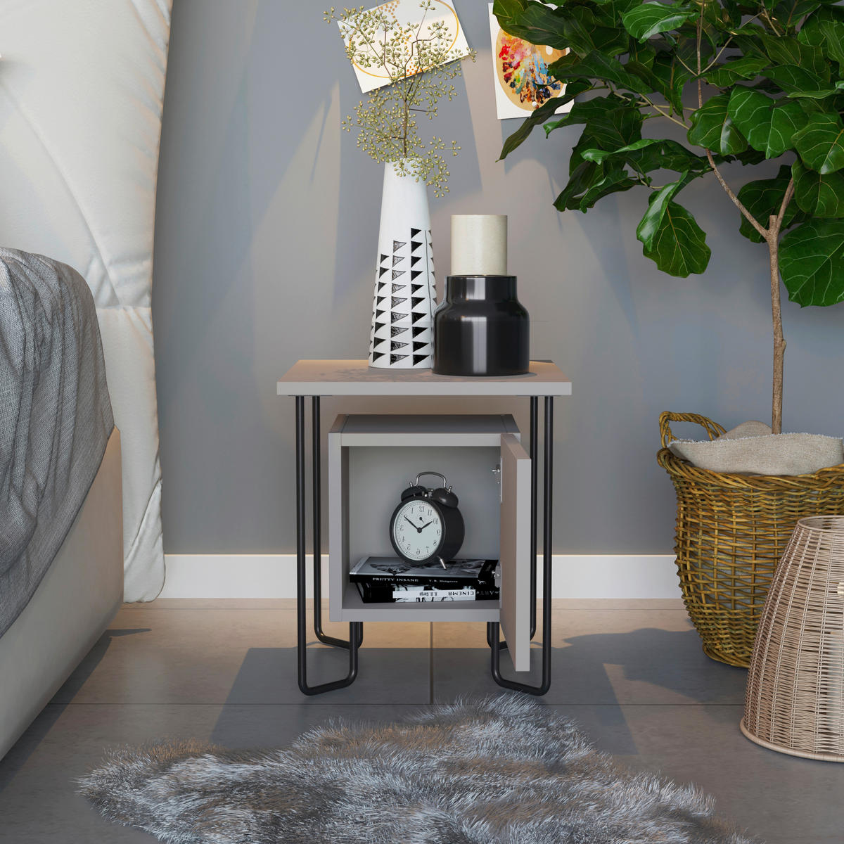 NACHTTISCH 40/45/40 cm  in Beige  - Beige/Schwarz, Design, Holzwerkstoff/Metall (40/45/40cm) - Livetastic