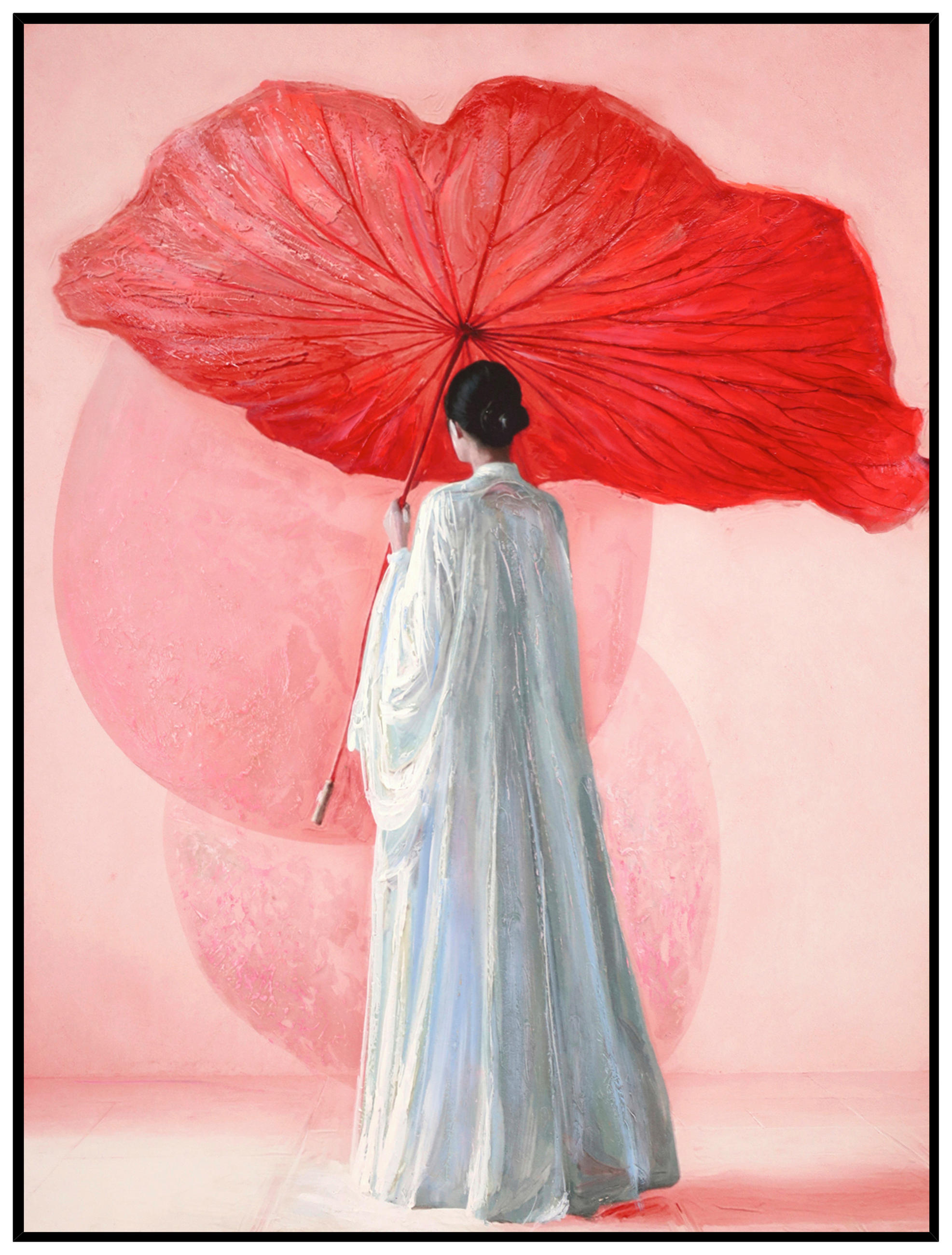 ÖLGEMÄLDE Menschen, Frauen, Pflanzen, Blätter 60/80 cm  - Schwarz, Design, Holzwerkstoff/Textil (60/80cm) - Monee