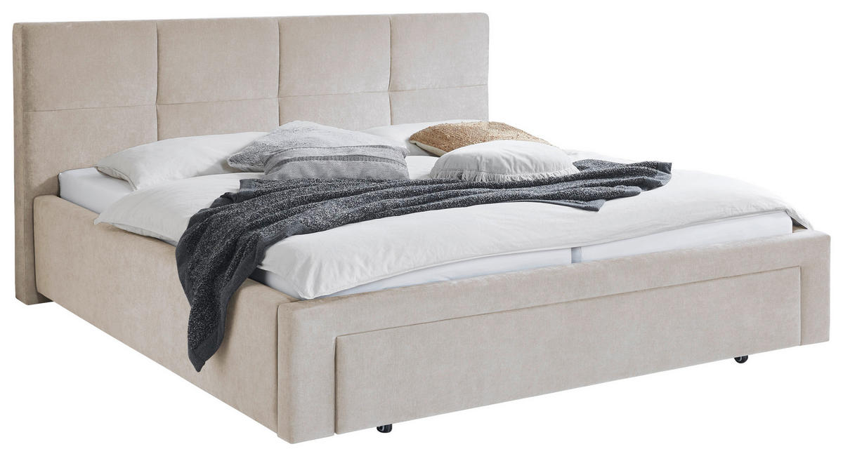 POLSTERBETT 180/200 cm,  in Beige, Bettschublade,  - Beige/Schwarz, Design, Kunststoff/Textil (180/200cm) - Stylife