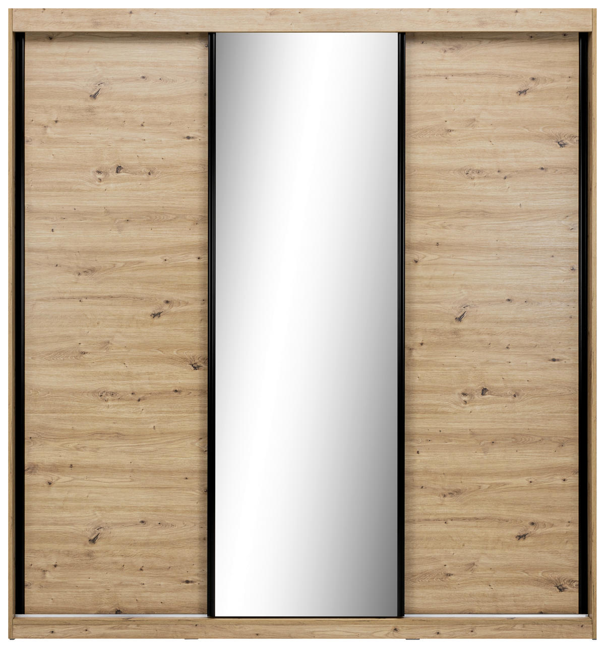 SCHIEBETÜRENSCHRANK 200/215/59,5 cm 3-türig Eiche Artisan  - Schwarz/Eiche Artisan, MODERN, Holzwerkstoff/Metall (200/215/59,5cm) - MID.YOU