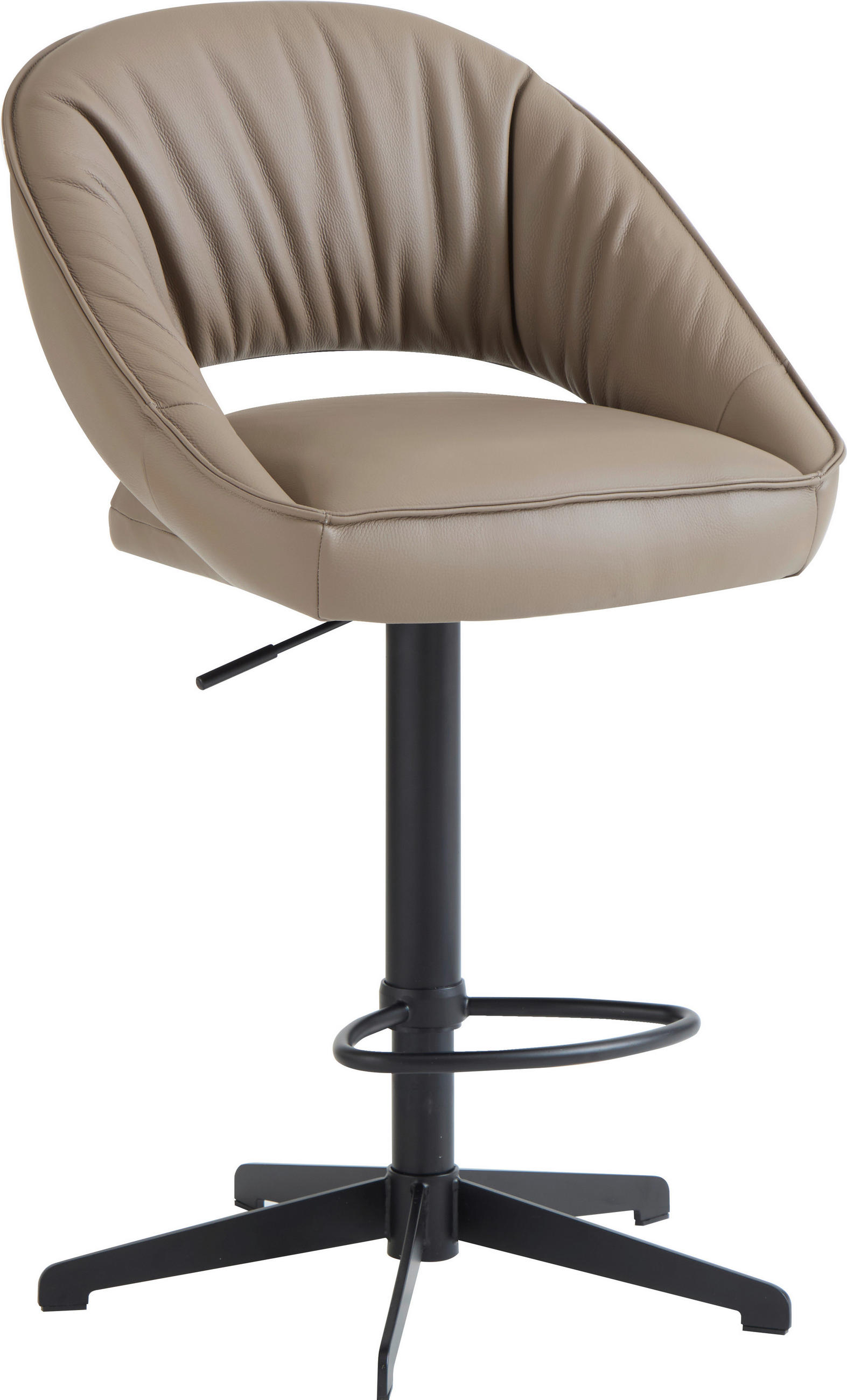 BARHOCKER Echtleder Schwarz, Beige Eisen Sitzfläche 360° drehbar, automatische Rückholfunktion  - Beige/Schwarz, Design, Leder/Metall (56/96-120/59cm) - Dieter Knoll