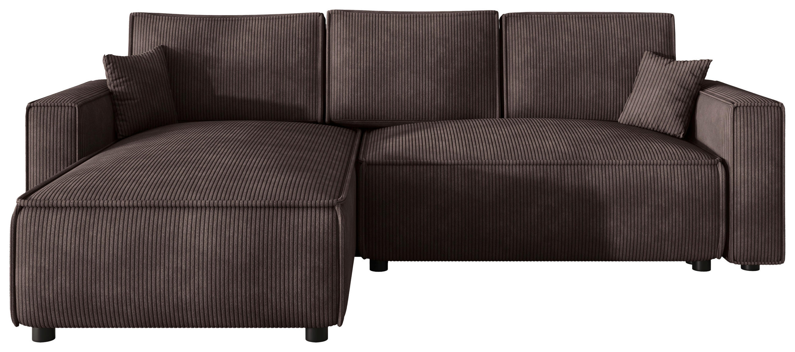 ECKSOFA Braun Cord Zierkissen, Rückenkissen, Bettkasten, Schlaffunktion, Rücken echt, Liegefläche im Originalstoff  - Schwarz/Braun, MODERN, Kunststoff/Textil (190/280cm) - Carryhome