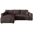 ECKSOFA Braun Cord Zierkissen, Rückenkissen, Bettkasten, Schlaffunktion, Rücken echt, Liegefläche im Originalstoff  - Schwarz/Braun, MODERN, Kunststoff/Textil (190/280cm) - Carryhome