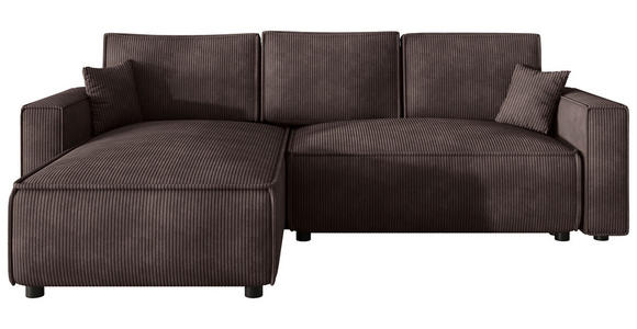 ECKSOFA Braun Cord Zierkissen, Rückenkissen, Bettkasten, Schlaffunktion, Rücken echt, Liegefläche im Originalstoff  - Schwarz/Braun, MODERN, Kunststoff/Textil (190/280cm) - Carryhome
