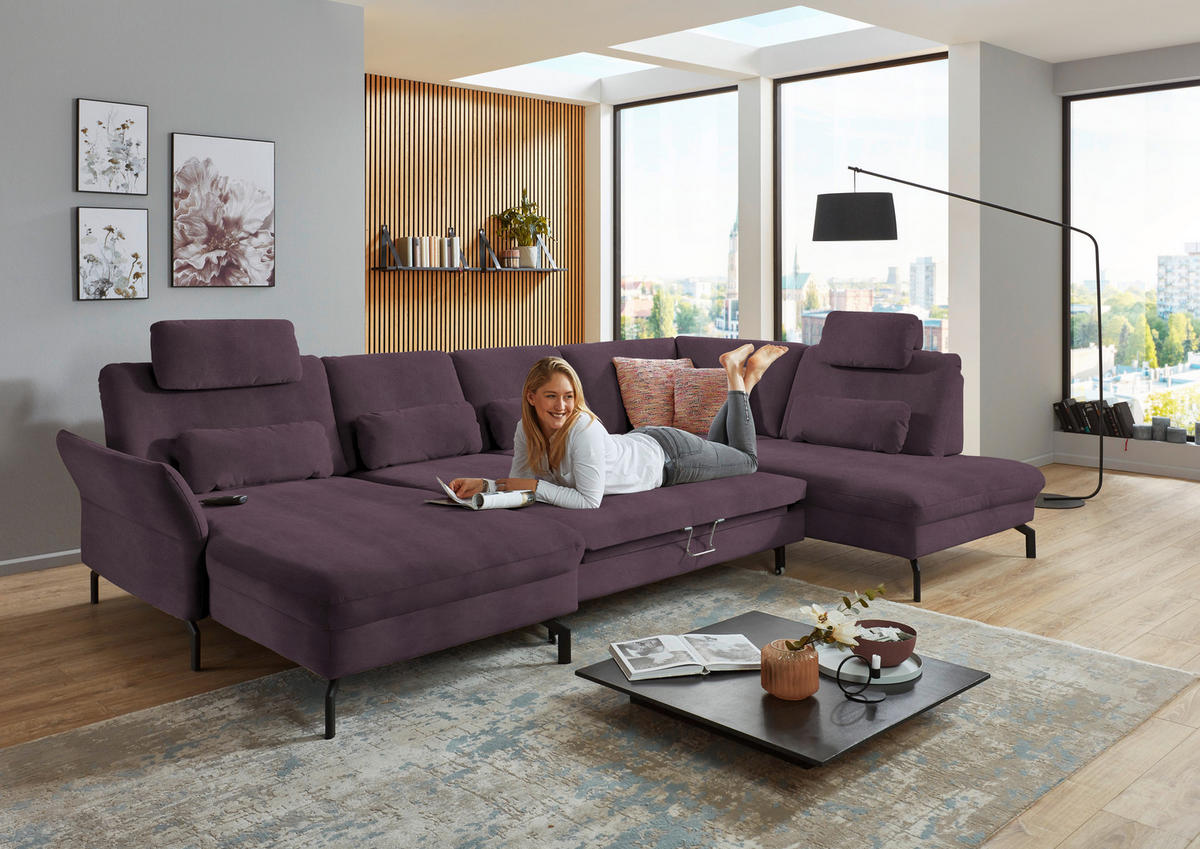 WOHNLANDSCHAFT in Velours Lila, Flieder  - Lila/Flieder, Design, Textil/Metall (179/335/220cm) - Beldomo System