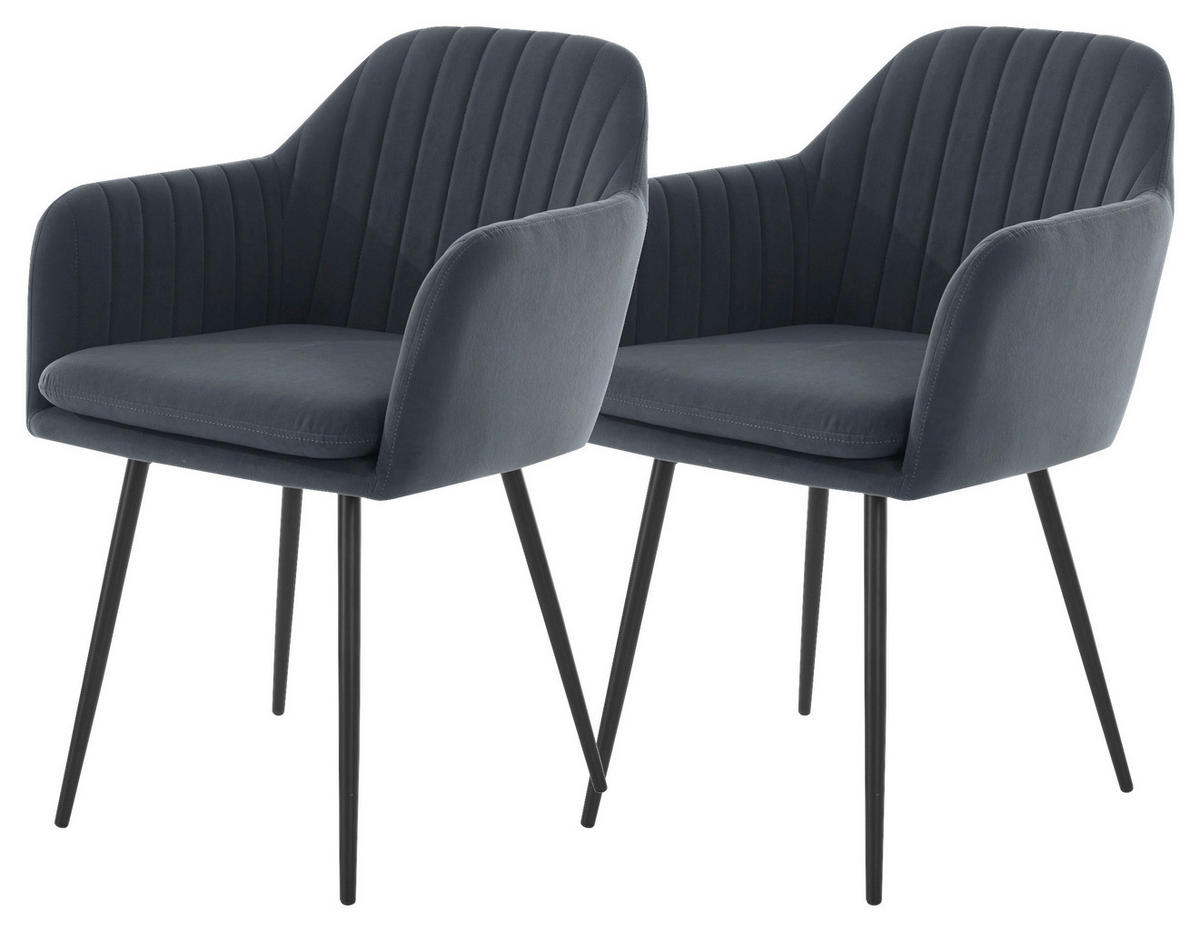 ARMLEHNSTUHL-SET 2 Stück  in Stahl Samt, Velours  - Schwarz/Grau, MODERN, Textil/Metall (59/84/66cm) - MID.YOU