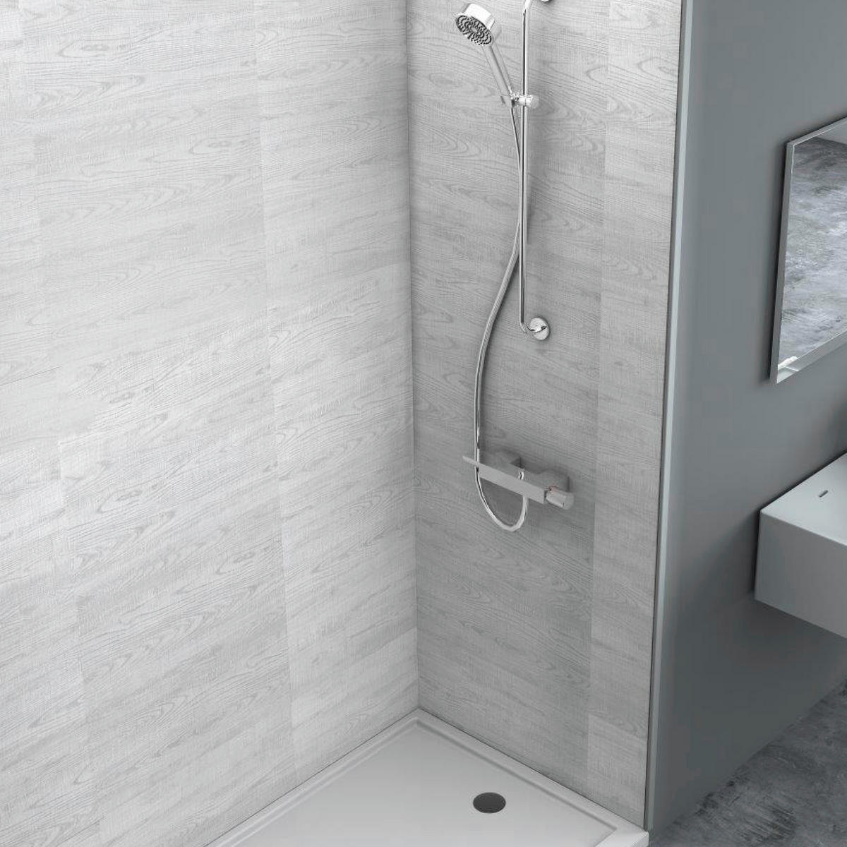 WANDPANEEL Baridecor Aqua Eiche Bianco, Greige  - Eiche Bianco/Greige, Design, Kunststoff (60/30/0,4cm)
