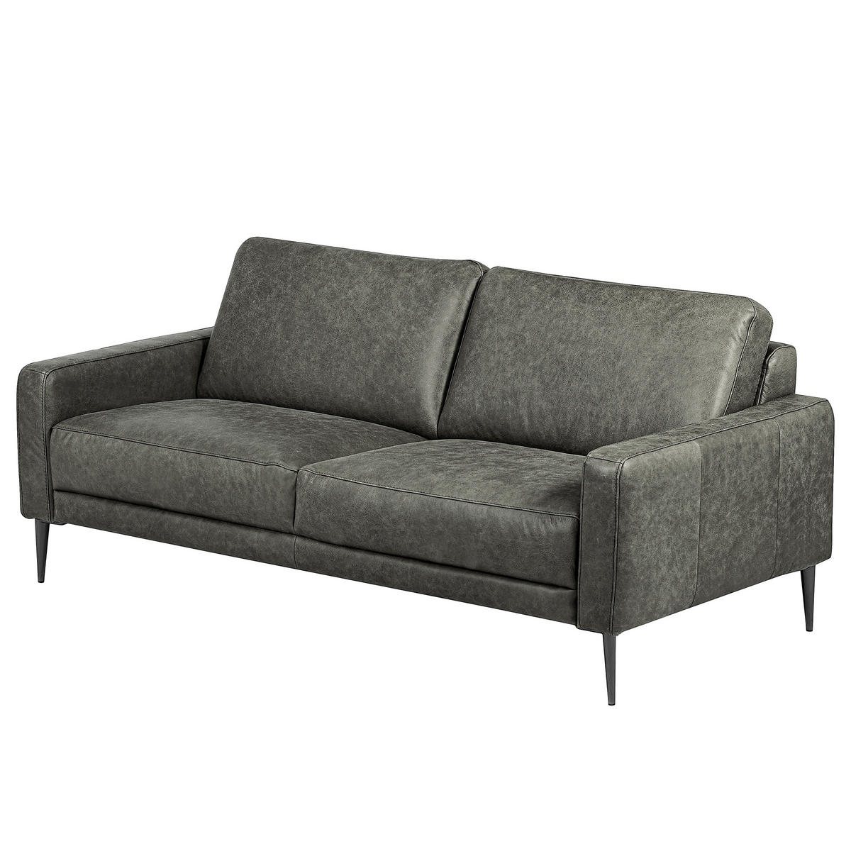 2-SITZER-SOFA SPRING in Lederlook Echtleder Grau  - Schwarzchrom/Grau, Design, Leder/Textil (157/85/92cm) - Livetastic