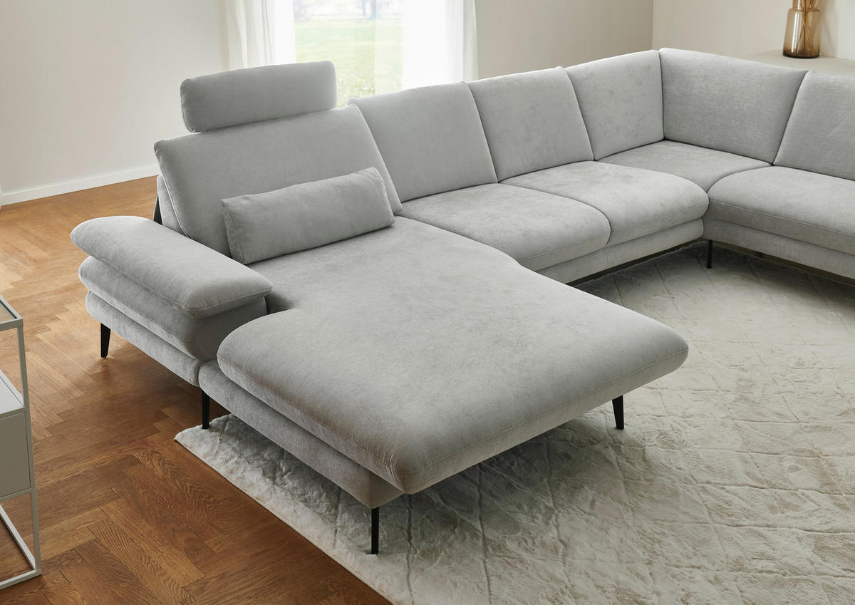 WOHNLANDSCHAFT in Chenille, Flachgewebe Silberfarben  - Silberfarben/Schwarz, Design, Textil/Metall (180/344/208cm) - Dieter Knoll