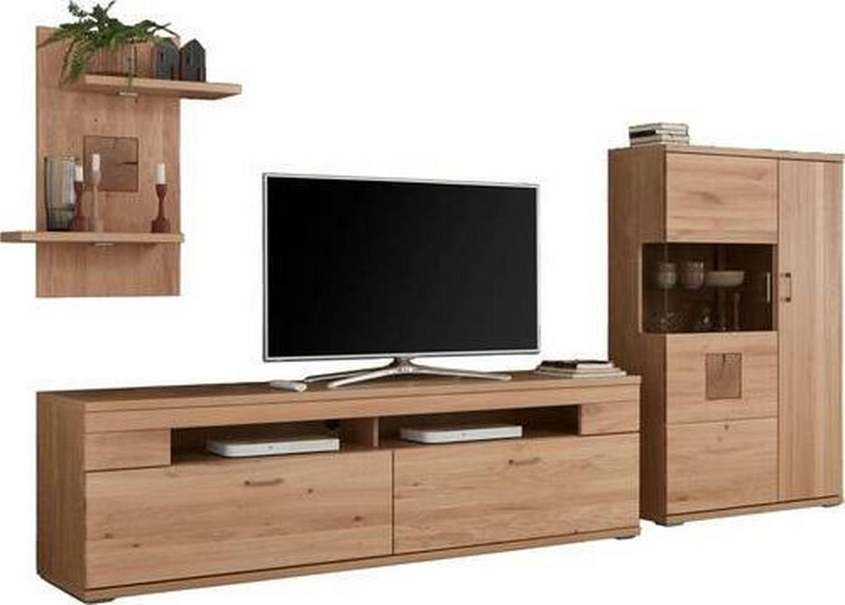 WOHNWAND  in Alteiche  317,1/171/50,2 cm  - Alteiche/Silberfarben, KONVENTIONELL, Glas/Holz (317,1/171/50,2cm) - Livetastic