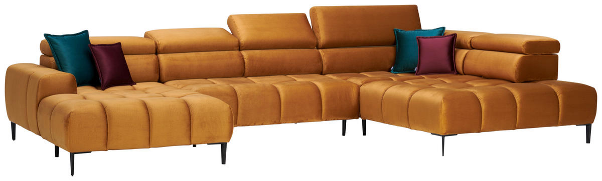 ECKSOFA in Webstoff Currygelb   - Currygelb/Schwarz, Design, Textil/Metall (177/385/216cm) - Welnova