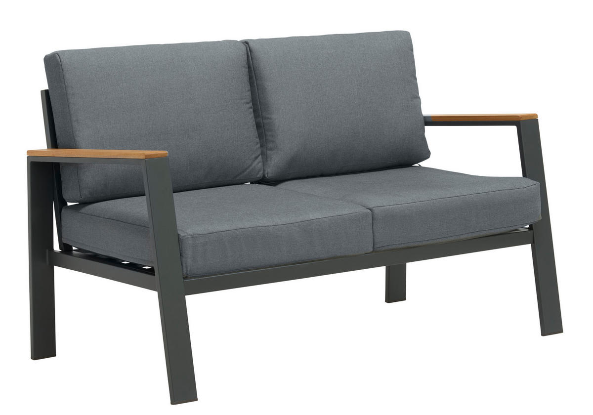 LOUNGESOFA 132/74/75 cm Eukalyptusholz massiv Aluminium  - Anthrazit/Naturfarben, Design, Holz/Textil (132/74/75cm) - Ambia Garden