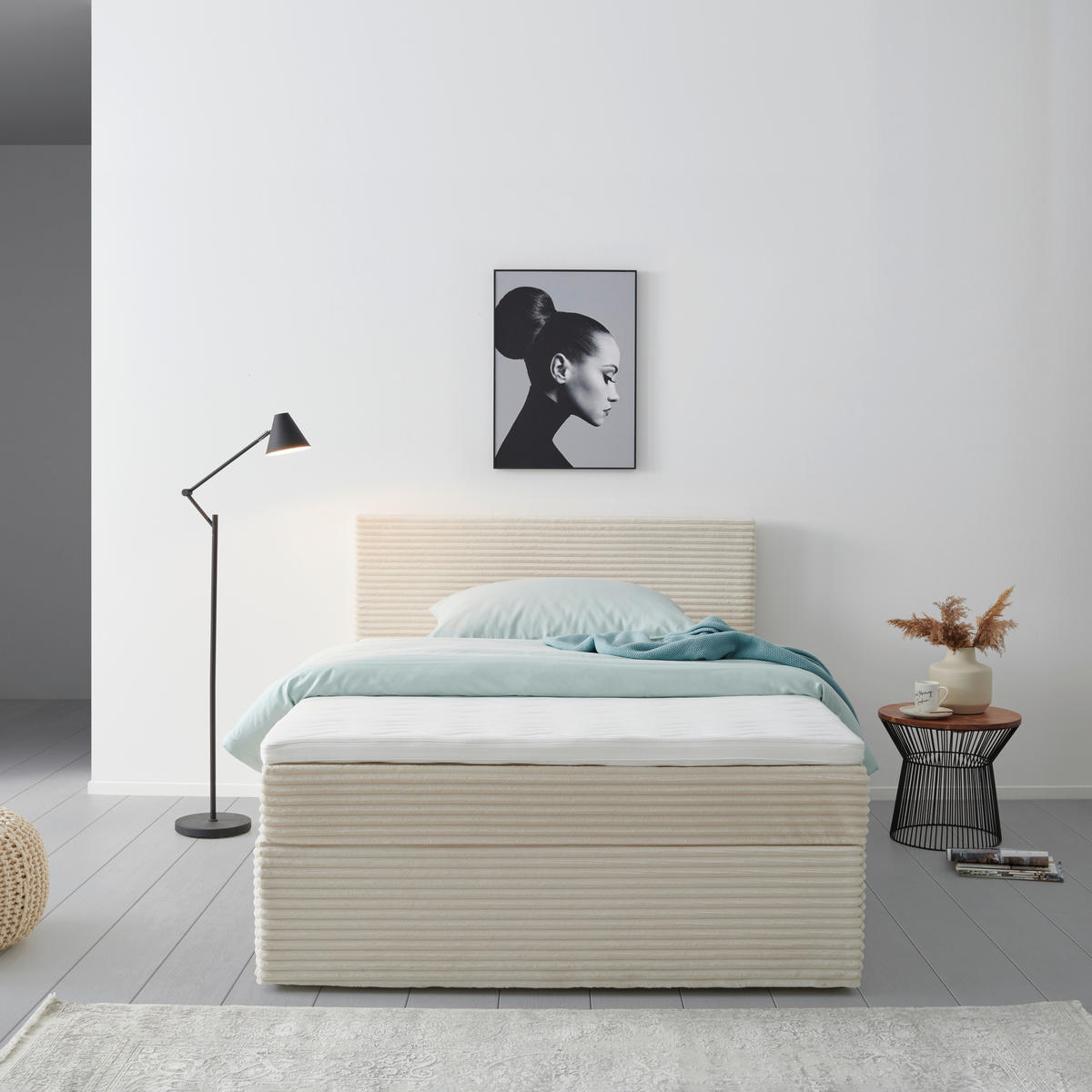 BOXBETT 140/200 cm  in Creme  - Creme/Schwarz, Basics, Holz/Kunststoff (140/200cm) - Livetastic