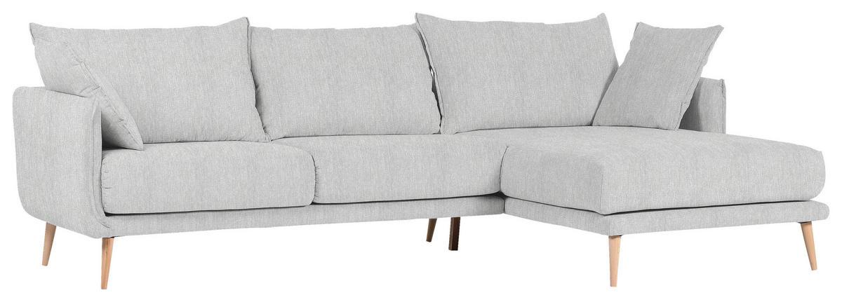 ECKSOFA in Mikrofaser Hellgrau  - Buchefarben/Hellgrau, Design, Holz/Textil (270/160cm) - MID.YOU