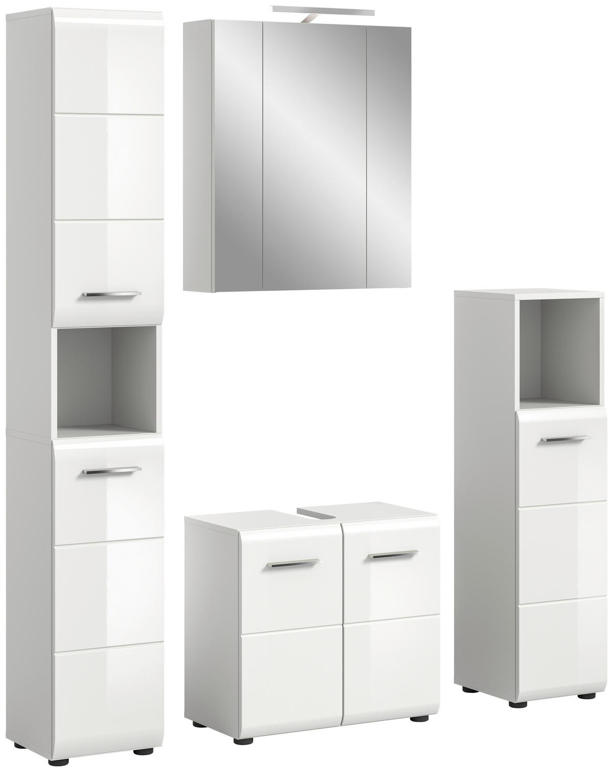 BADEZIMMER 4-teilig  in 120 cm  - Weiß Hochglanz/Silberfarben, MODERN, Holzwerkstoff/Kunststoff (120cm) - MID.YOU