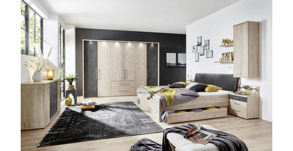 DREHTÜRENSCHRANK in Eichefarben, Schieferfarben - Schieferfarben/Eichefarben, KONVENTIONELL, Holzwerkstoff/Metall (300/216/58cm) - Voleo