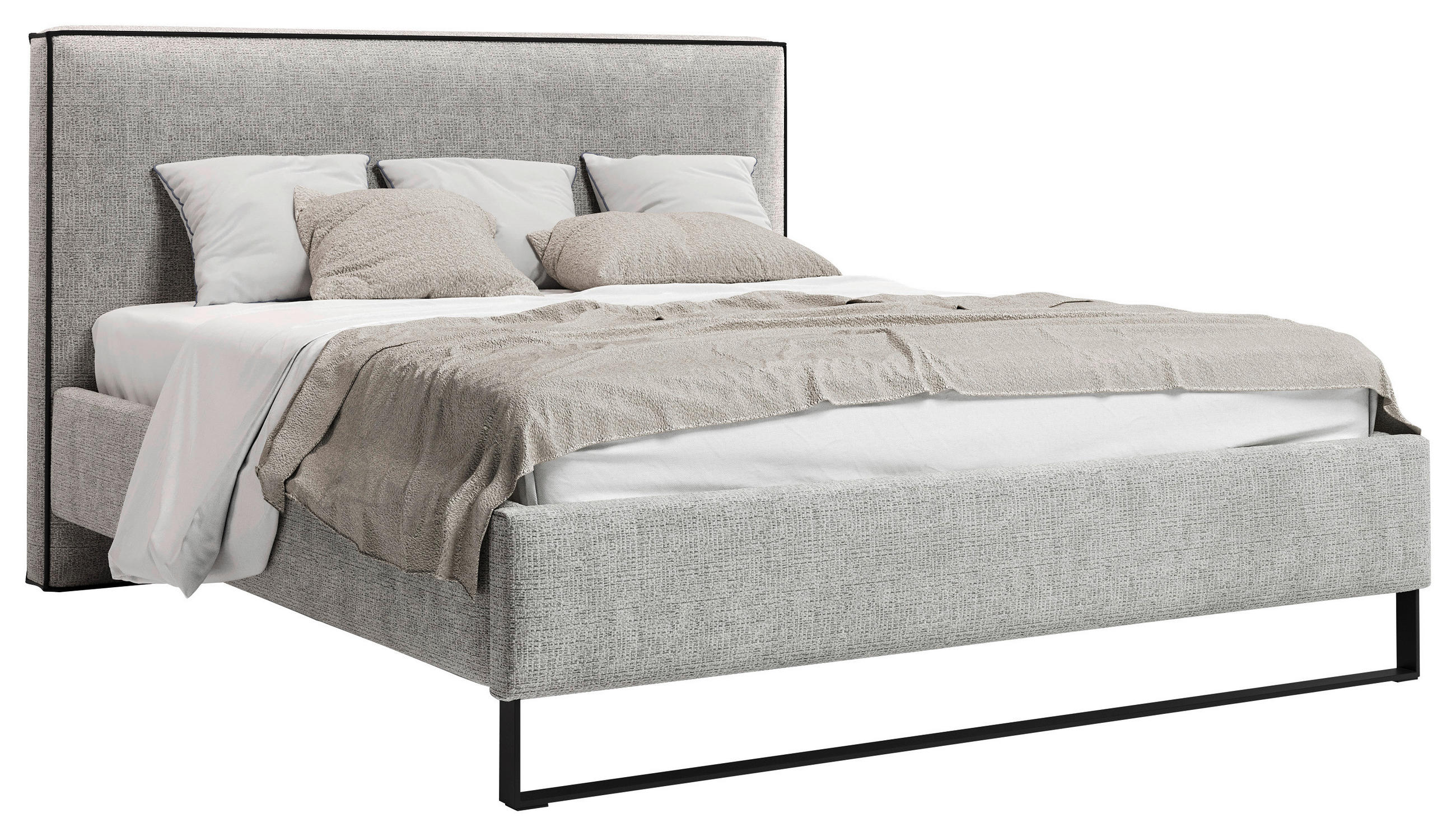 POLSTERBETT gepolstertes Kopfteil, Lattenrost, Bettkasten Beige 180/200 cm  - Beige/Schwarz, MODERN, Holz/Holzwerkstoff (180/200cm) - MID.YOU