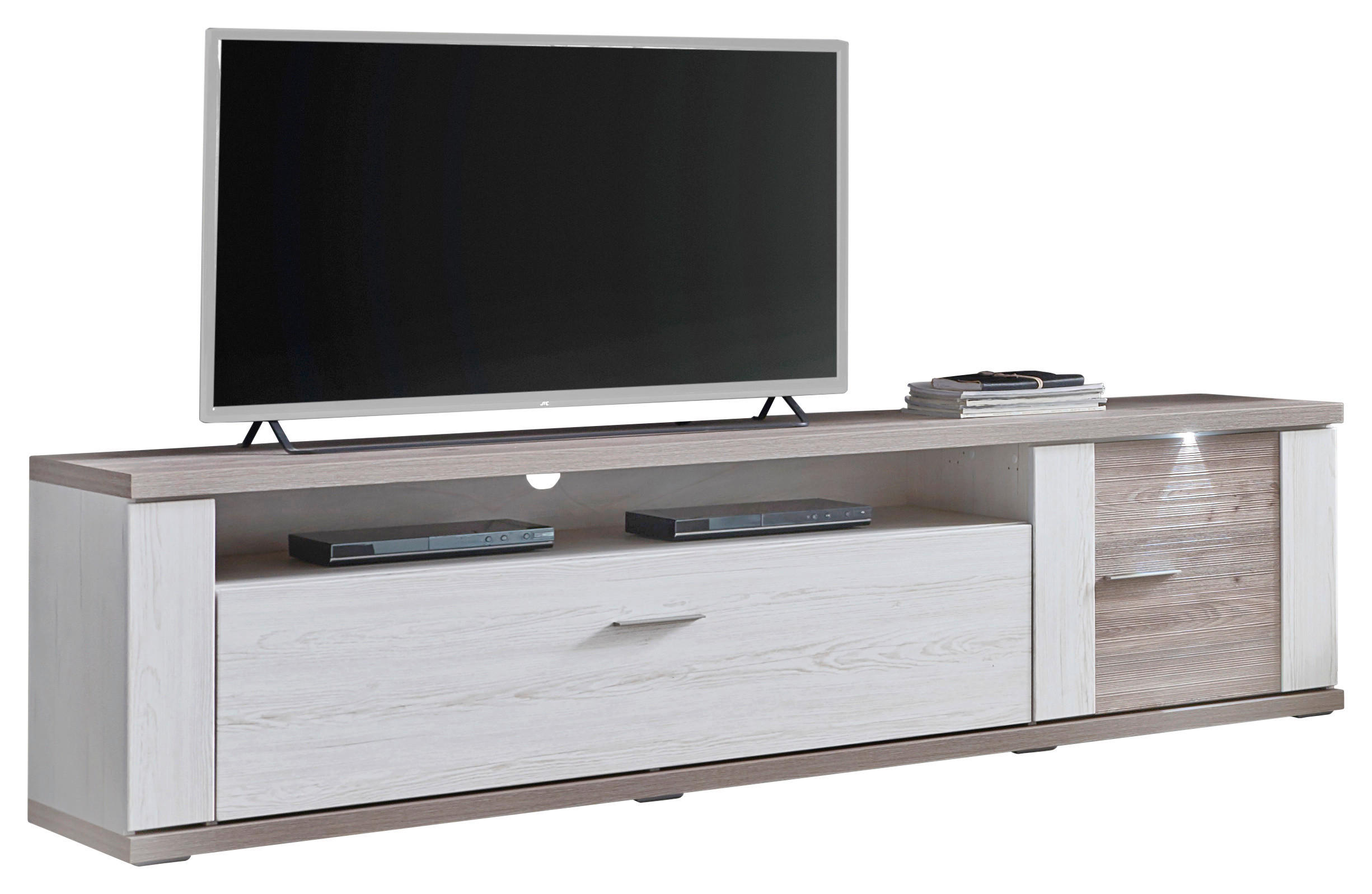 LOWBOARD Manhattan  in 215/60/51 cm  - Eichefarben/Silberfarben, Design, Holzwerkstoff/Metall (215/60/51cm) - Xora