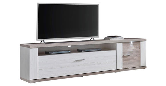 LOWBOARD Manhattan Manhattan Weiß, Eichefarben  215/60/51 cm  - Eichefarben/Silberfarben, Design, Holzwerkstoff/Metall (215/60/51cm) - Xora