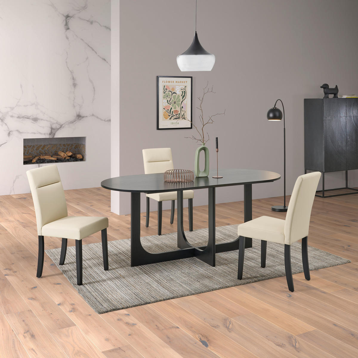 ESSTISCH Echtholz  Holz oval Schwarz  - Schwarz, Basics, Holz (180/76/90cm) - MID.YOU
