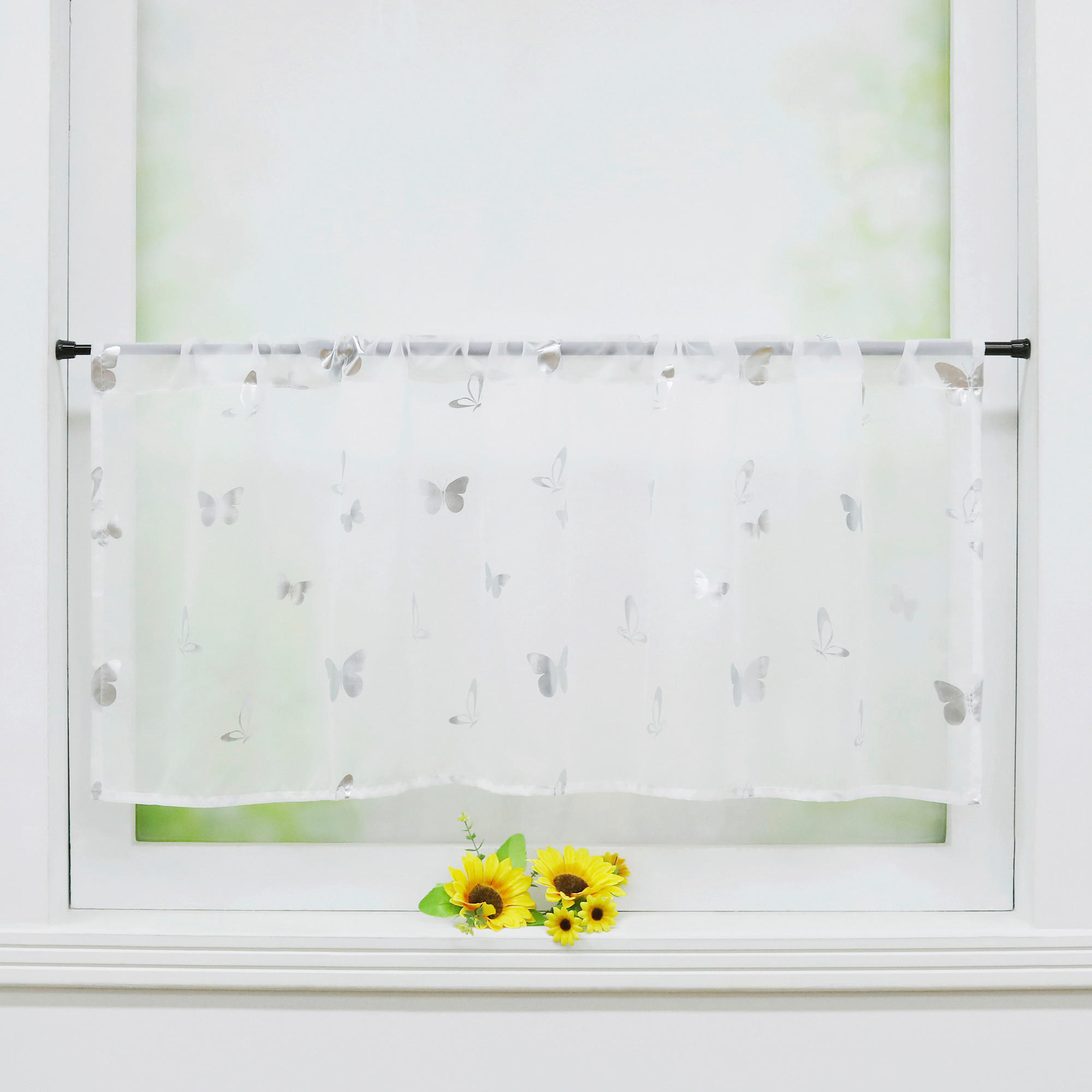 SCHEIBENGARDINE   90/45 cm   - Weiß Hochglanz/Silberfarben, Basics, Textil (90/45cm)