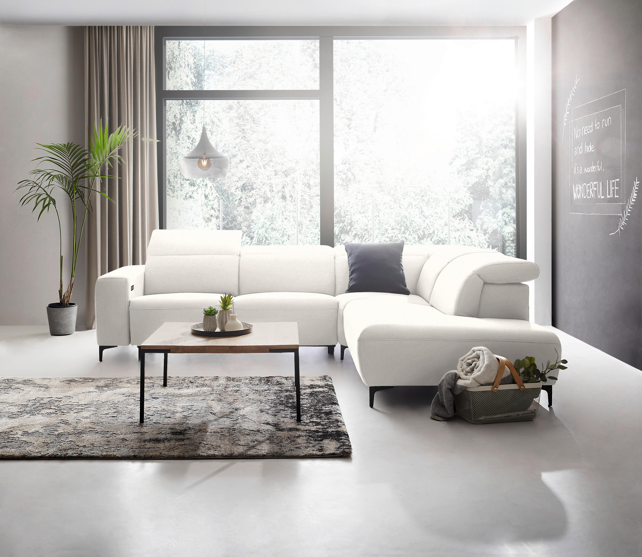 ECKSOFA Beige Flachgewebe  - Beige/Schwarz, Design, Textil/Metall (290/238cm) - Pure Home Lifestyle