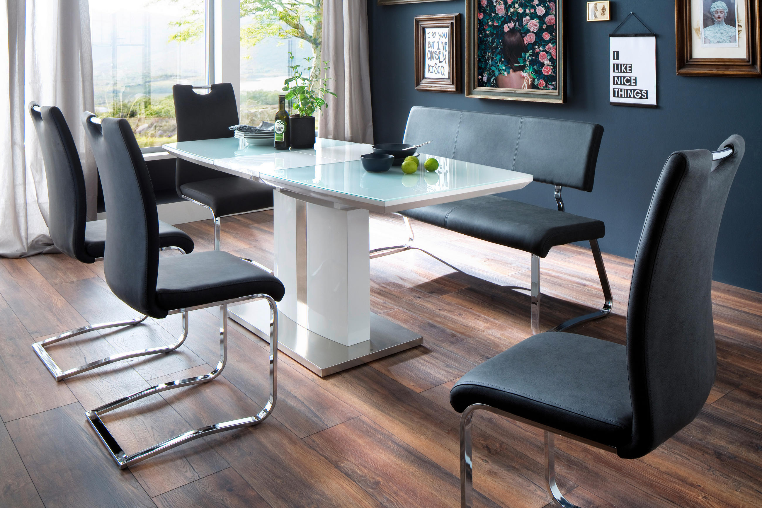 ESSTISCH in Metall, Glas, Holzwerkstoff 140-180/80/76 cm  - Weiß, Design, Glas/Holzwerkstoff (140-180/80/76cm) - Livetastic