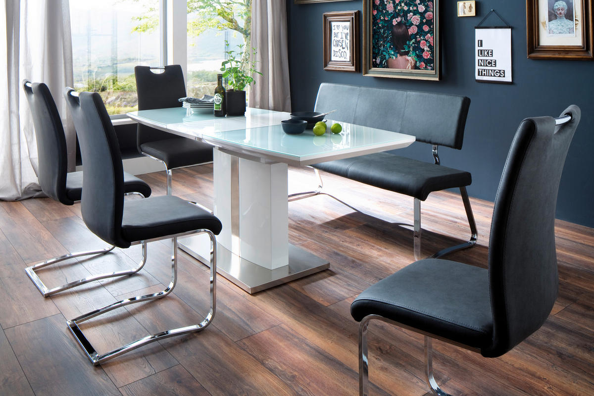ESSTISCH in Metall, Glas, Holzwerkstoff 140-180/80/76 cm  - Weiß, Design, Glas/Holzwerkstoff (140-180/80/76cm) - Livetastic