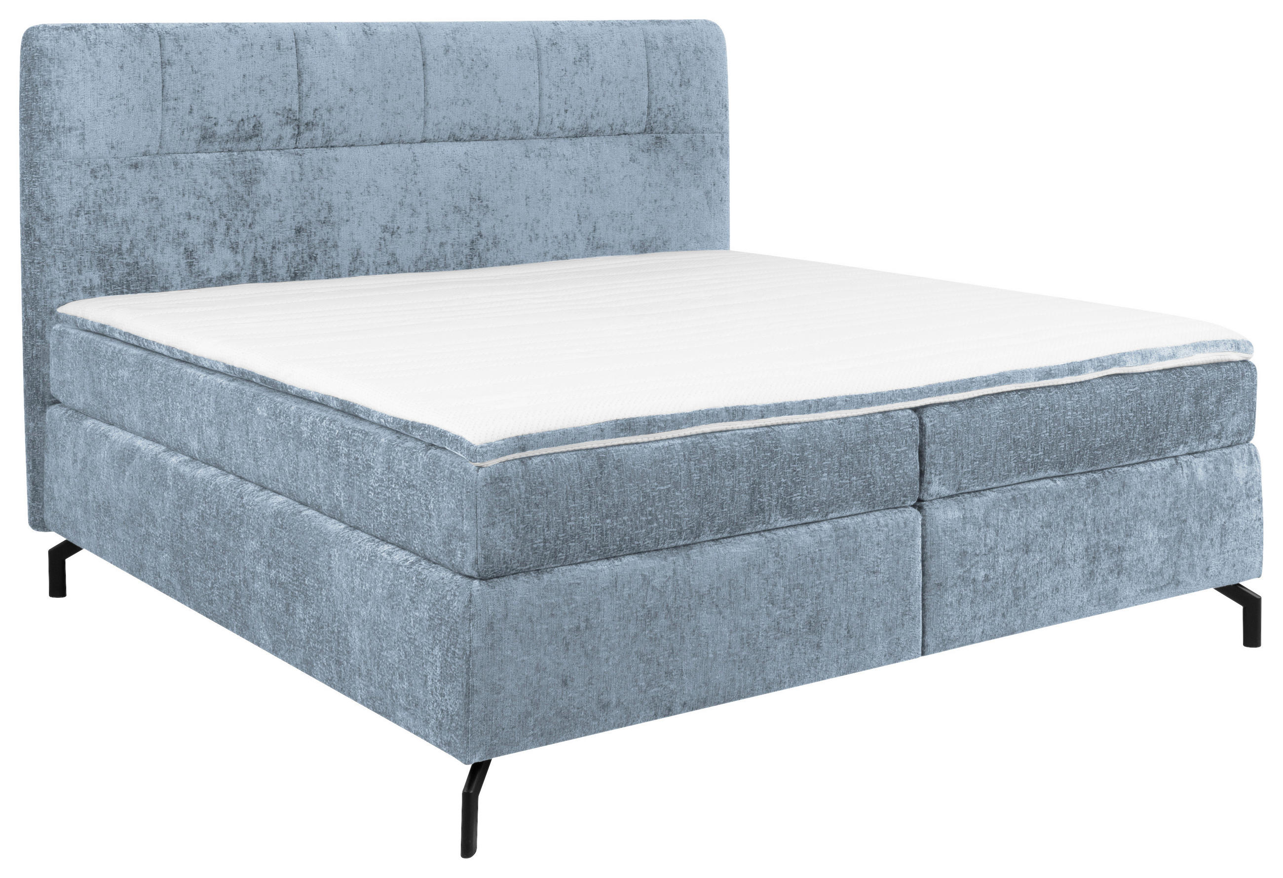 BOXSPRINGBETT 160/200 cm,  in Hellblau, Topper, H2 + H2 = mittel  - Schwarz/Hellblau, Design, Textil/Metall (160/200cm) - Esposa