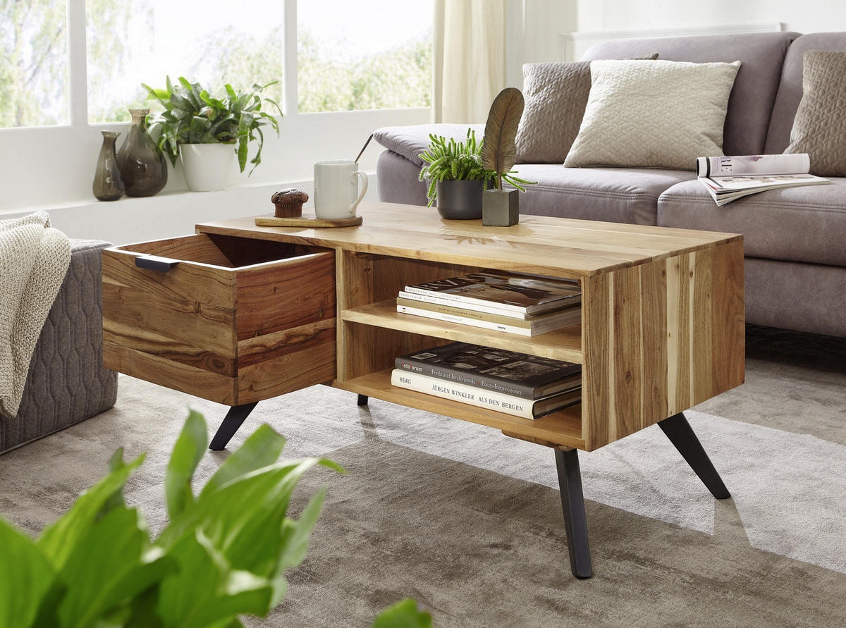 COUCHTISCH in Holz 95/45/45 cm  - Naturfarben/Grau, Konventionell, Holz/Metall (95/45/45cm) - MID.YOU