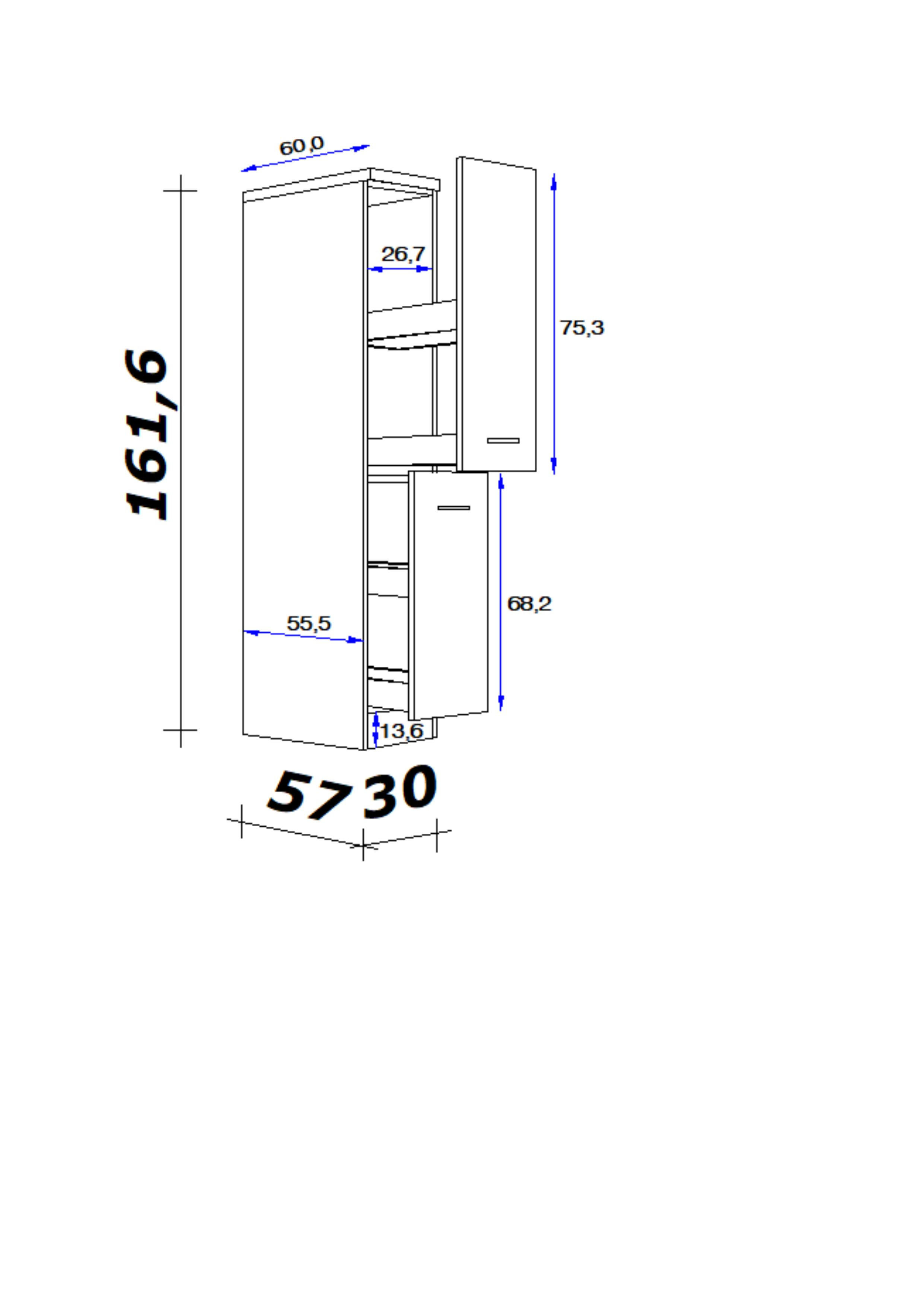 APOTHEKERSCHRANK 30/161,6/60 cm  in Sonoma Eiche, Kaschmir  - Kaschmir/Edelstahlfarben, KONVENTIONELL, Metall (30/161,6/60cm) - FlexWell