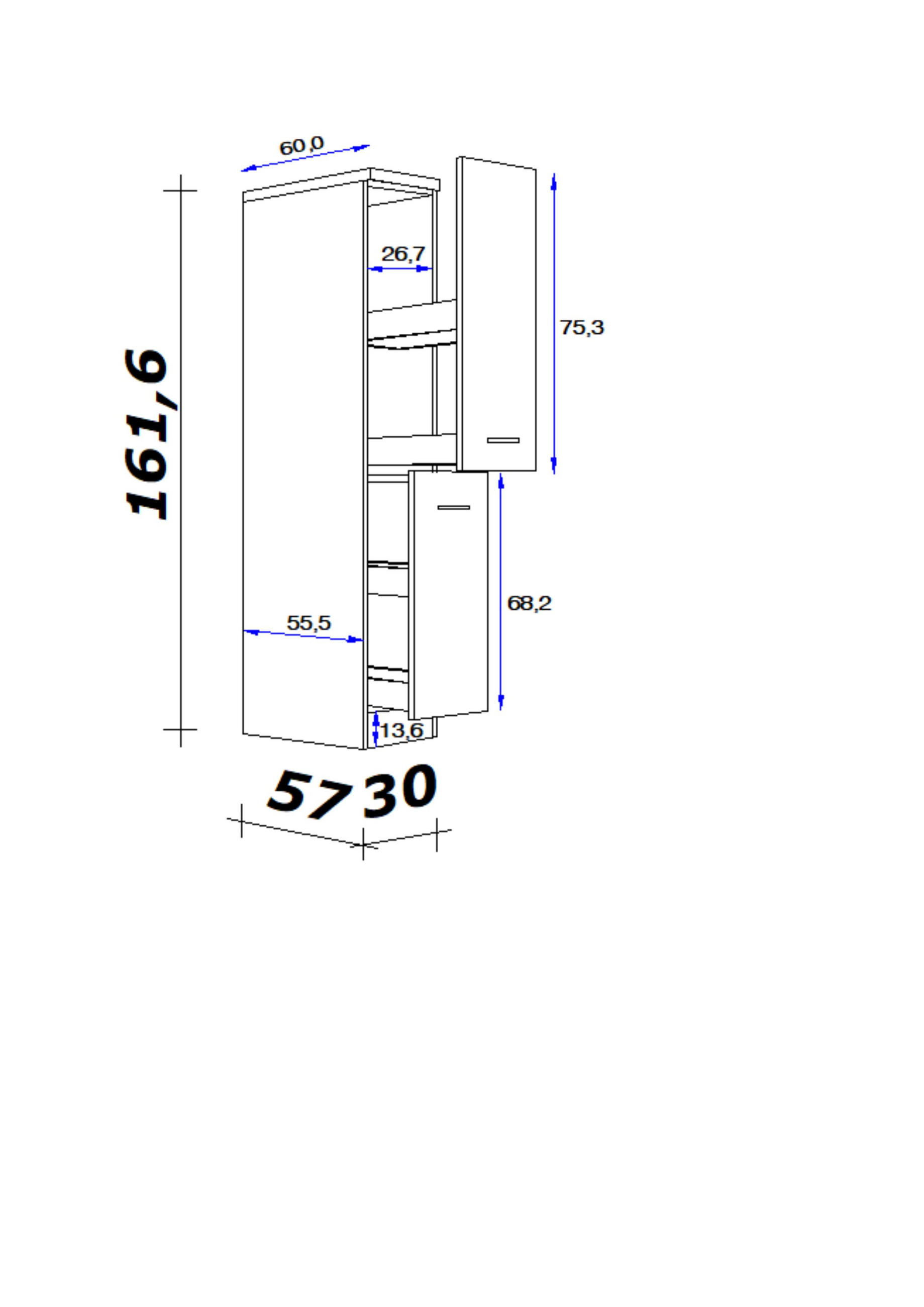 APOTHEKERSCHRANK 30/161,6/60 cm in Kaschmir - Kaschmir/Edelstahlfarben, KONVENTIONELL, Holzwerkstoff/Metall (30/161,6/60cm) - FlexWell