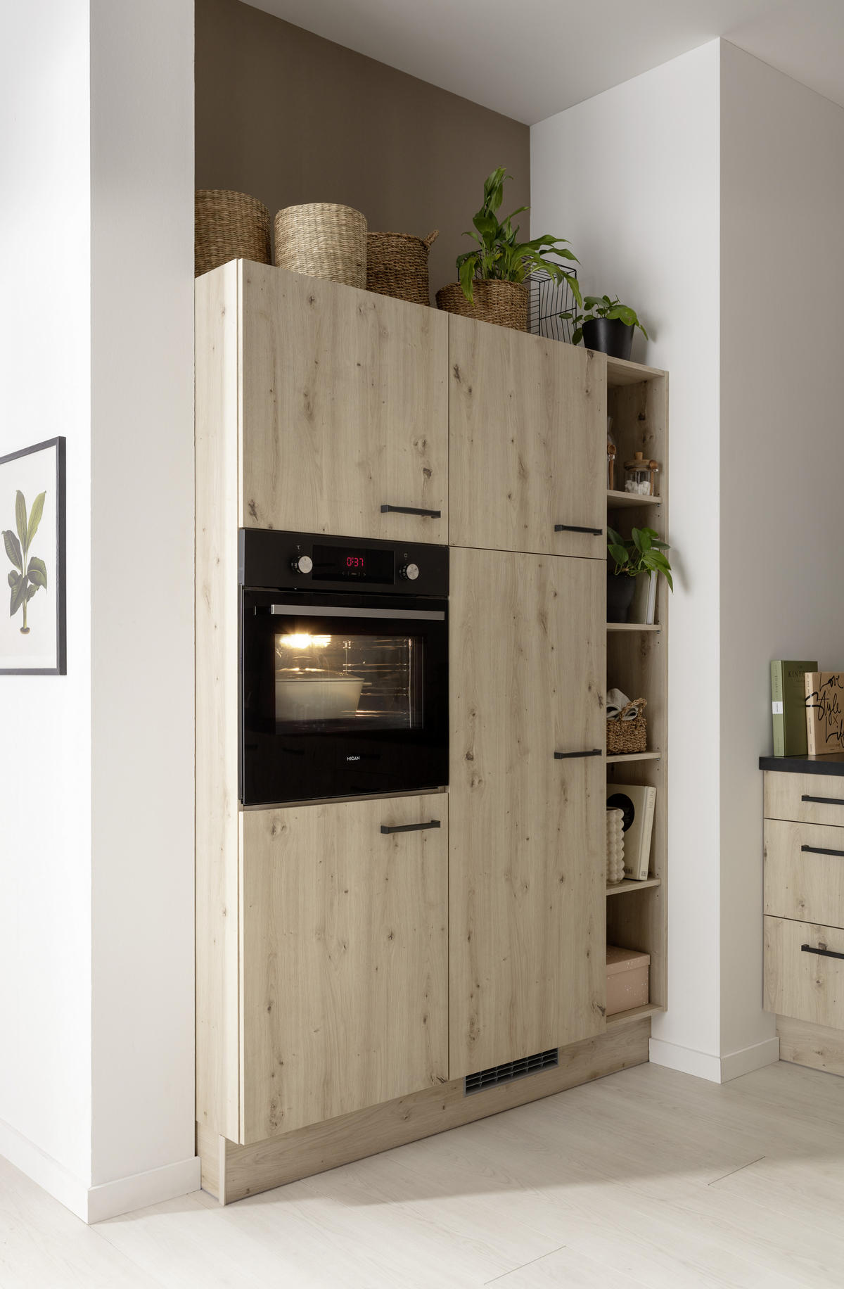 BUCĂTĂRIE PE COLȚ   - culoare lemn stejar/antracit, Basics, metal/material pe bază de lemn (215/420cm) - Venda