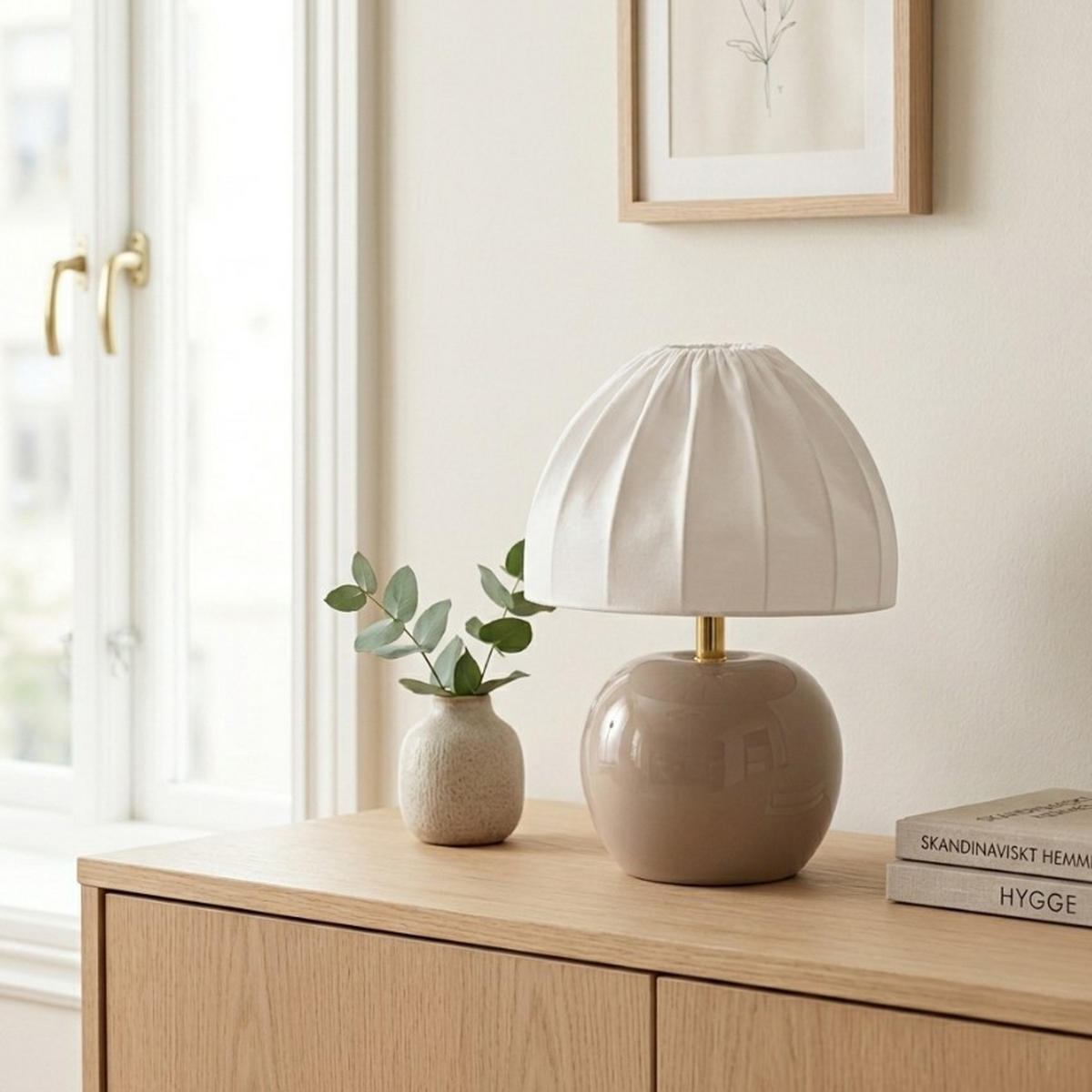 BORDSLAMPA 20/27 cm   - vit/beige, Klassisk, textil/keramik (20/27cm) - Cottex