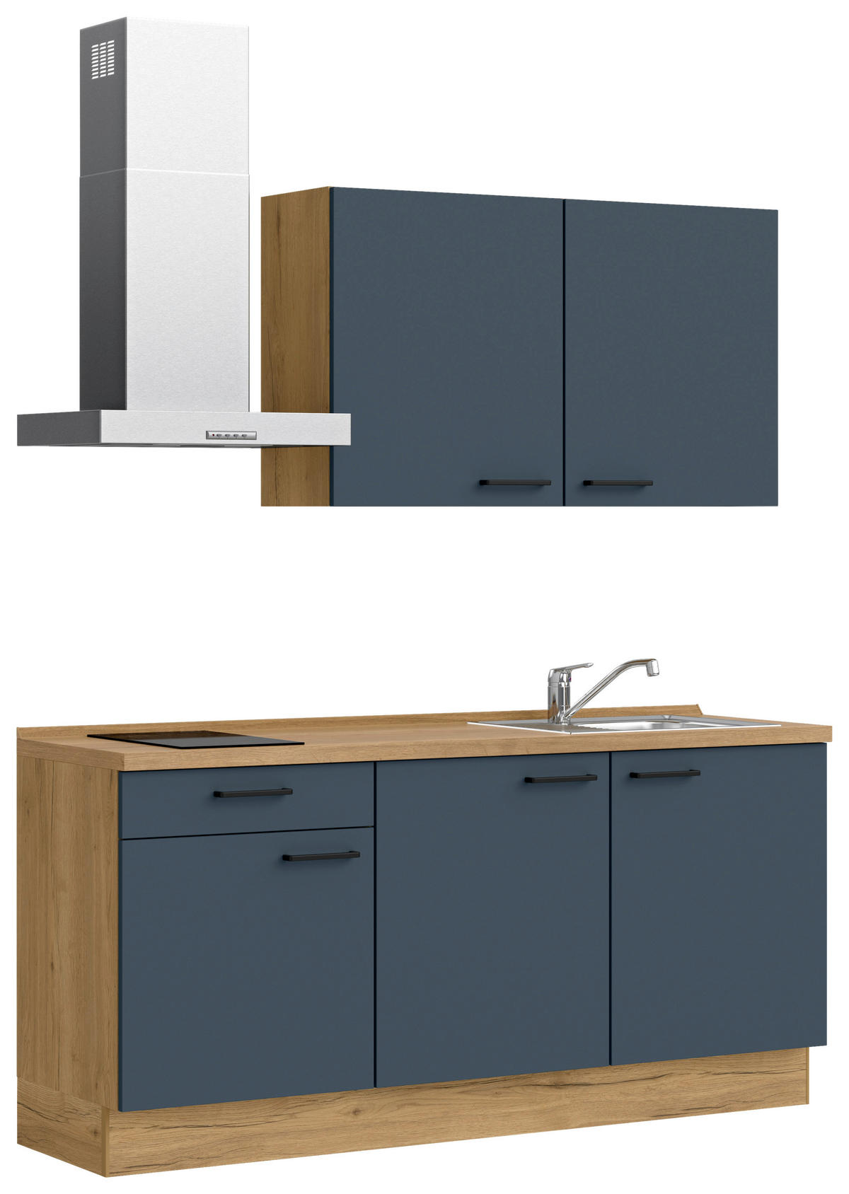 KÜCHENBLOCK Easytouch 180 cm  in Eichefarben, Dunkelblau  - Eichefarben/Schwarz, MODERN, Holzwerkstoff/Metall (180cm) - Nobilia