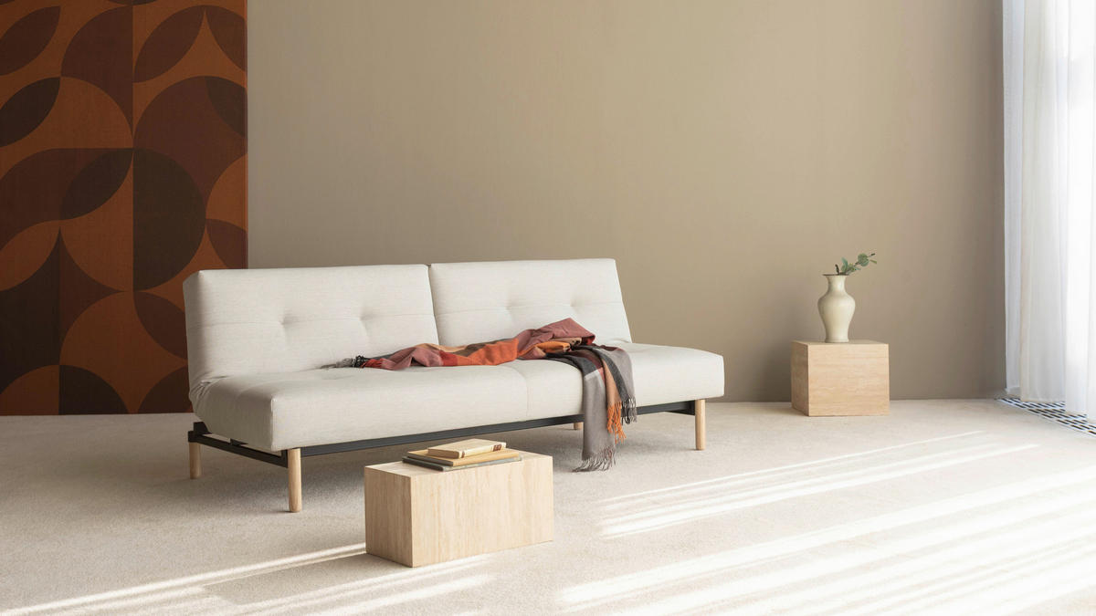 SCHLAFSOFA  in Flachgewebe Naturfarben, Weiß  - Eichefarben/Naturfarben, Design, Holz/Textil (232/77/99cm) - Niels Andersson