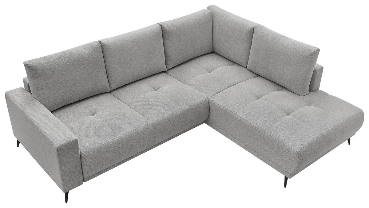 ECKSOFA RAFAEL Hellgrau Struktur Rückenkissen, Bettkasten  - Hellgrau/Schwarz, Design, Textil/Metall (269/218cm) - P & B