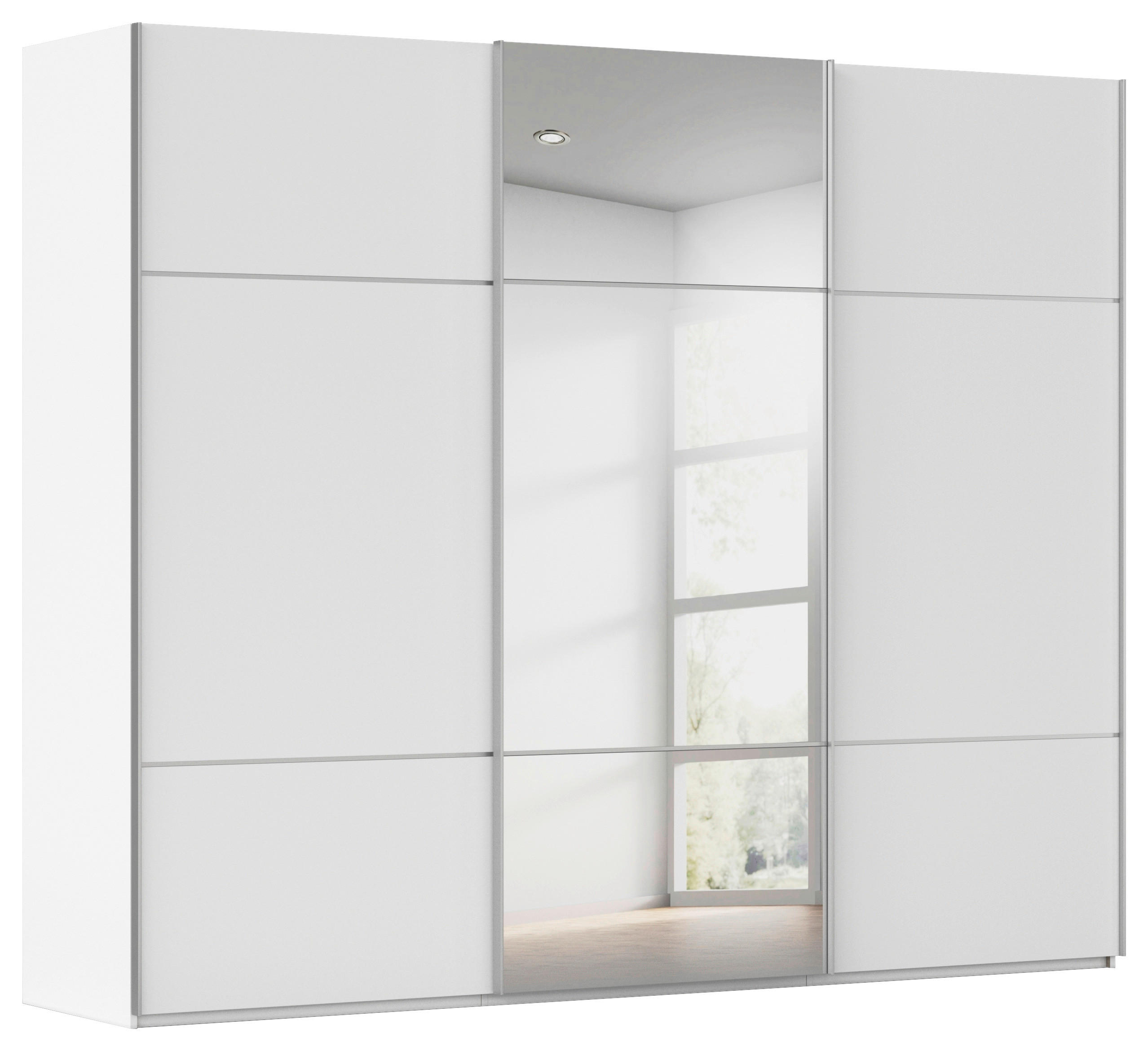 SCHWEBETÜRENSCHRANK 301/223/68 cm 3-türig Weiß - Alufarben/Weiß, KONVENTIONELL, Glas/Holzwerkstoff (301/223/68cm) - Novel