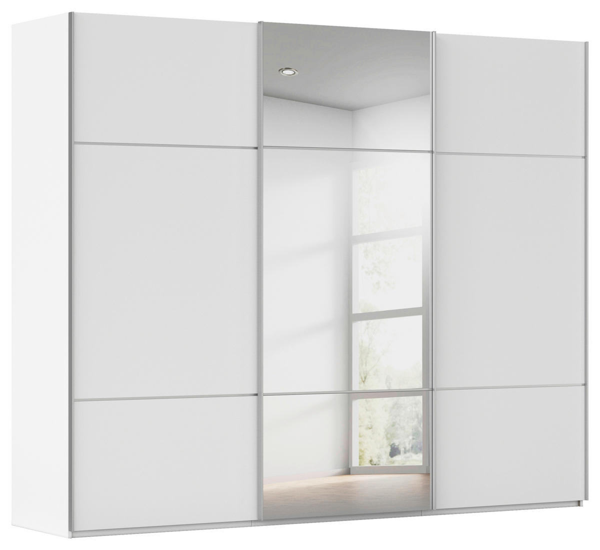 SCHWEBETÜRENSCHRANK  in Weiß  - Alufarben/Weiß, KONVENTIONELL, Glas/Holzwerkstoff (301/223/68cm) - Novel