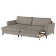 ECKSOFA in Flachgewebe, Leinenoptik Hellbraun  - Hellbraun/Schwarz, Design, Textil/Metall (170/242cm) - Xora