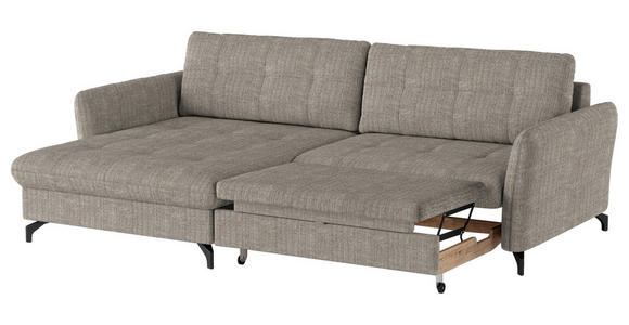 ECKSOFA in Flachgewebe, Leinenoptik Hellbraun  - Hellbraun/Schwarz, Design, Textil/Metall (170/242cm) - Xora