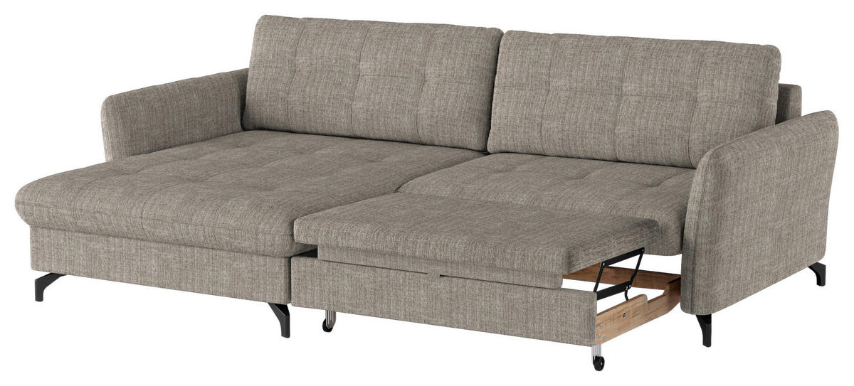 ECKSOFA in Flachgewebe, Leinenoptik Hellbraun  - Hellbraun/Schwarz, Design, Textil/Metall (170/242cm) - Xora