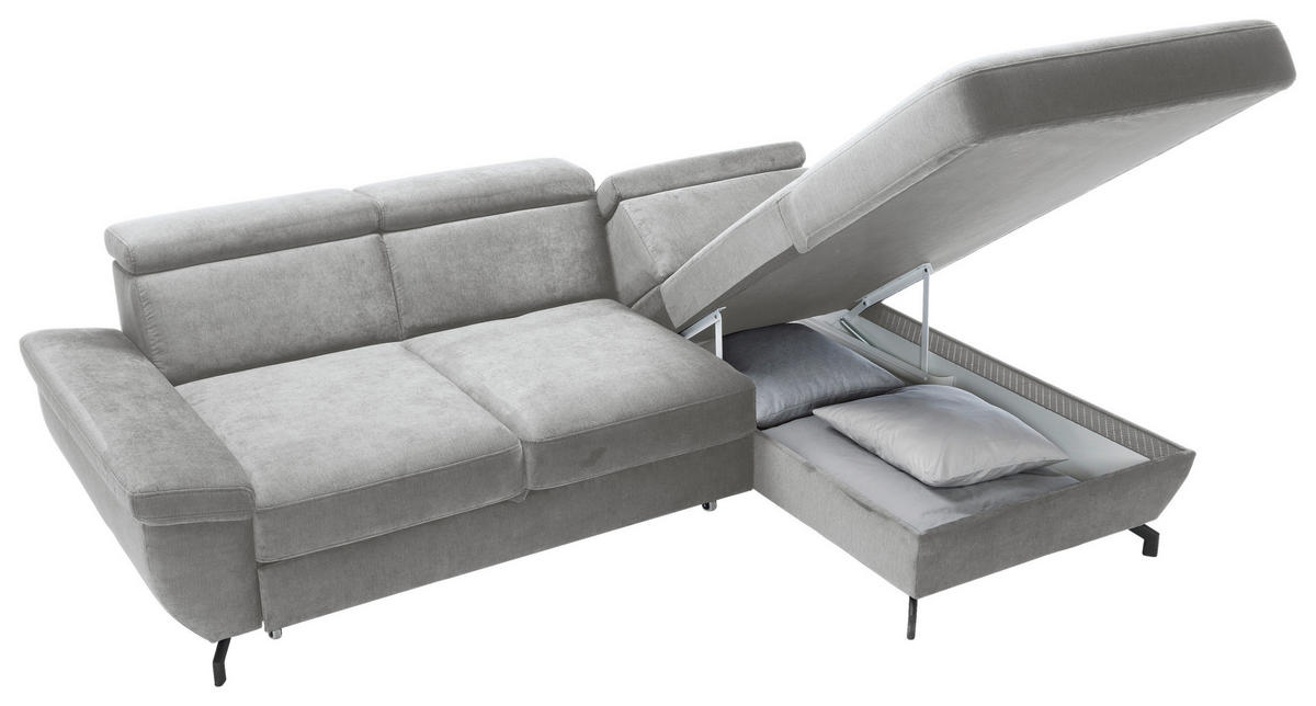 ECKSOFA in Velours Silberfarben  - Silberfarben, Modern, Textil/Metall (262/182cm) - Trendmanufaktur