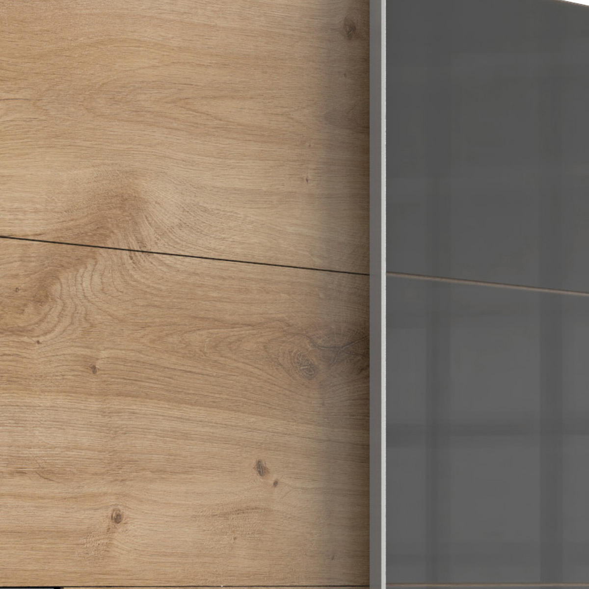  SCHIEBETÜRENSCHRANK 225/210/64 cm 2-türig  - Eichefarben/Alufarben, Basics, Holzwerkstoff/Metall (225/210/64cm) - MID.YOU
